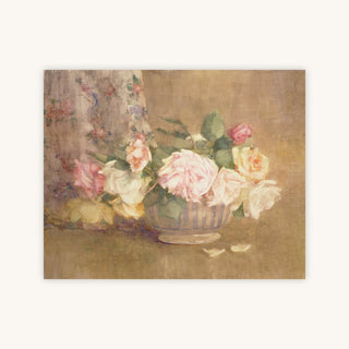 A BOWL OF PINK, YELLOW, AND WHITE ROSES — Primary Image
