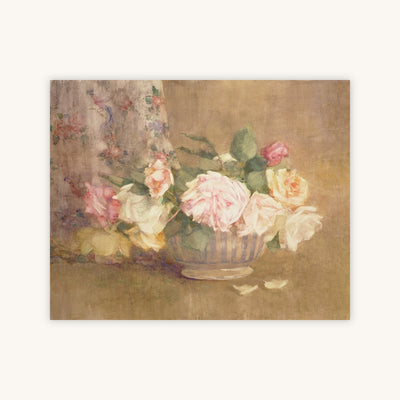 A BOWL OF PINK, YELLOW, AND WHITE ROSES — Primary Image