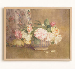 A Bowl of Pink, Yellow, and White Roses