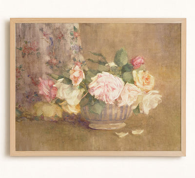 A Bowl of Pink, Yellow, and White Roses