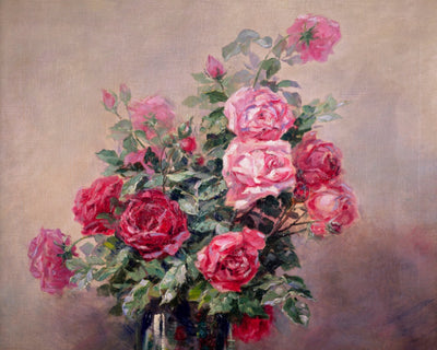 A Bowl of Red and Pink Roses