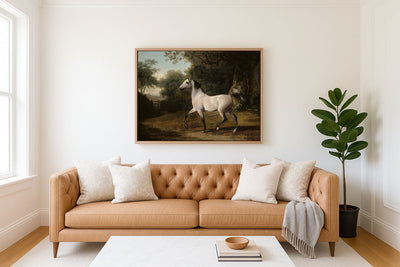 A GREY ARAB STALLION IN A WOODED LANDSCAPE - Museum Quality Art