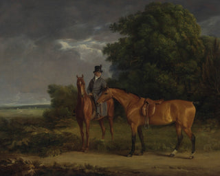 A GROOM MOUNTED ON A CHESTNUT HUNTER