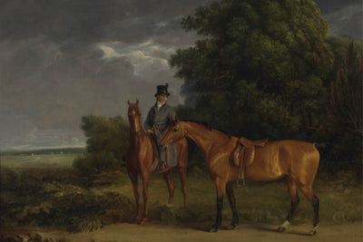 A GROOM MOUNTED ON A CHESTNUT HUNTER