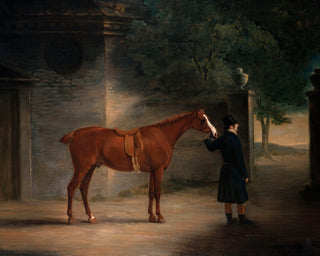 A HUNTER AND A GROOM IN A COURTYARD art print - Museum Quality Art