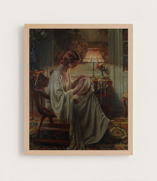 A Lady Sewing in an Interior