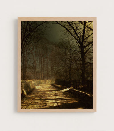 A Moonlit Lane with Two Lovers by a Gate