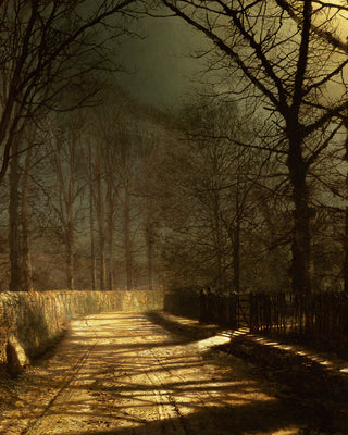 A MOONLIT LANE WITH TWO LOVERS BY A GATE - Museum Quality Art