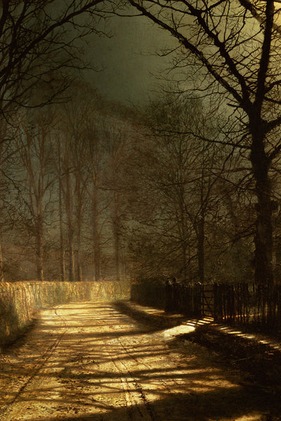 A MOONLIT LANE WITH TWO LOVERS BY A GATE - Museum Quality Art