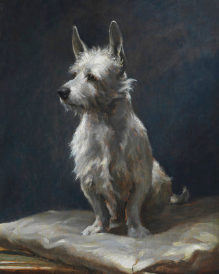 A PAMPERED WEST HIGHLAND TERRIER ON A SILK CUSHION - Museum Quality Art