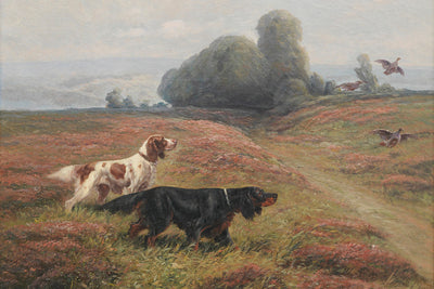 A POINTER AND A SETTER SENDING UP GROUSE - Museum Quality Art