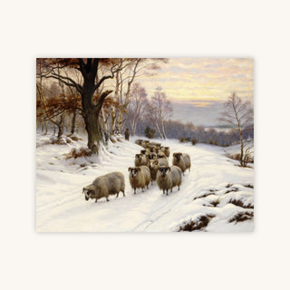 A SHEPHERD WITH HIS FLOCK IN A WINTER LANDSCAPE — Primary Image