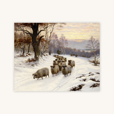 A SHEPHERD WITH HIS FLOCK IN A WINTER LANDSCAPE — Primary Image