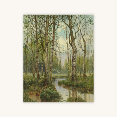 A STREAM RUNNING THROUGH A BIRCH WOOD — Primary Image
