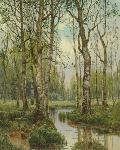 A STREAM RUNNING THROUGH A BIRCH WOOD
