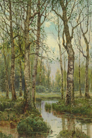 A STREAM RUNNING THROUGH A BIRCH WOOD