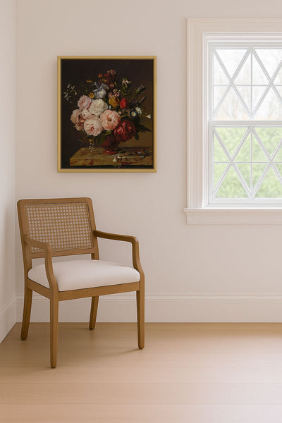 A VASE OF FLOWERS ON A LEDGE - Museum Quality Art