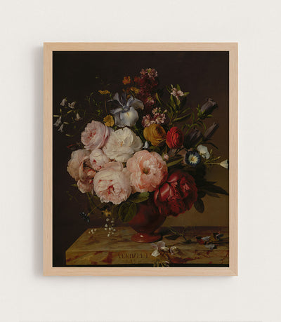 A VASE OF FLOWERS ON A LEDGE - Museum Quality Art