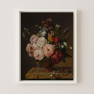 A VASE OF FLOWERS ON A LEDGE - Museum Quality Art