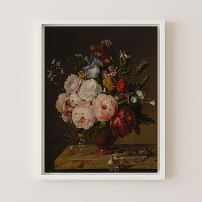 A VASE OF FLOWERS ON A LEDGE - Museum Quality Art