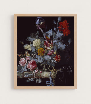 A VASE OF FLOWERS WITH A WATCH - Museum Quality Art