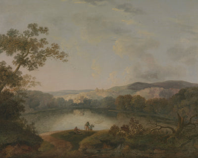 A VIEW OF A LAKE WITH FISHERMEN