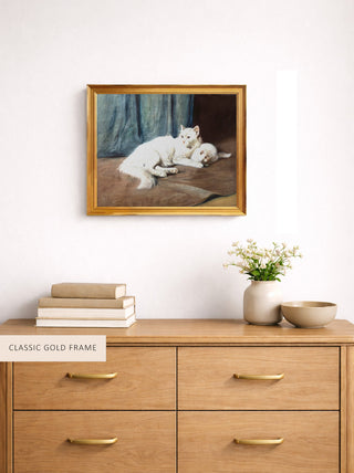A WHITE PERSIAN CAT AND HER KITTENS - Museum Quality Art
