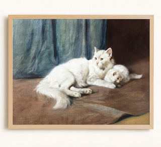 A WHITE PERSIAN CAT AND HER KITTENS - Museum Quality Art