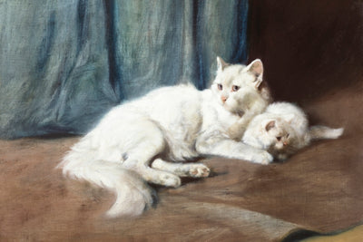 A WHITE PERSIAN CAT AND HER KITTENS - Museum Quality Art
