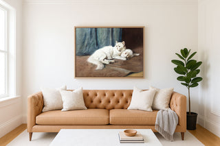 A WHITE PERSIAN CAT AND HER KITTENS - Museum Quality Art