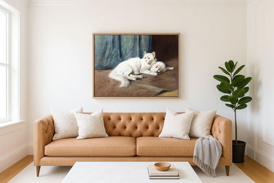A WHITE PERSIAN CAT AND HER KITTENS - Museum Quality Art