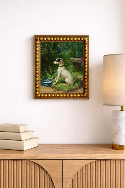 A White Terrier by Its Bowl