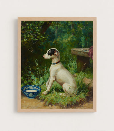 A White Terrier by Its Bowl