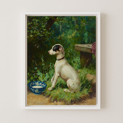 A White Terrier by Its Bowl