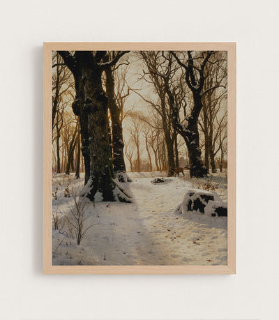 A Wooded Winter Landscape With Deer