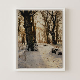 A Wooded Winter Landscape With Deer