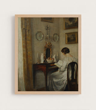 An Interior with a Girl Reading at a Desk