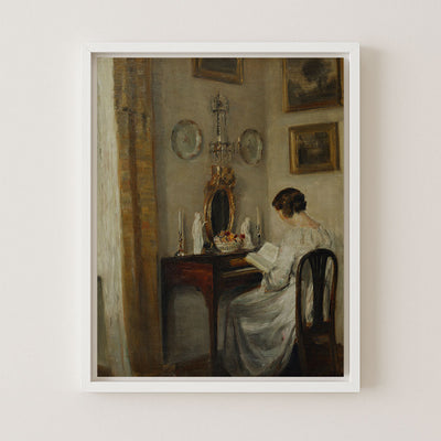An Interior with a Girl Reading at a Desk