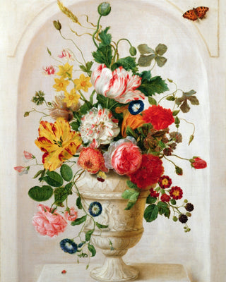 AN URN OF FLOWERS IN AN ALCOVE