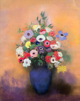 ANEMONES AND LILAC IN A BLUE VASE