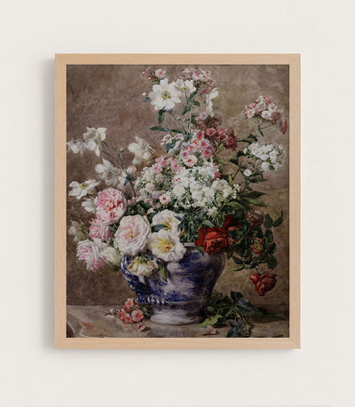 ANEMONES AND ROSES IN A BLUE AND WHITE VASE - Museum Quality Art