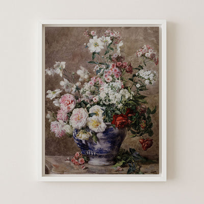 ANEMONES AND ROSES IN A BLUE AND WHITE VASE - Museum Quality Art