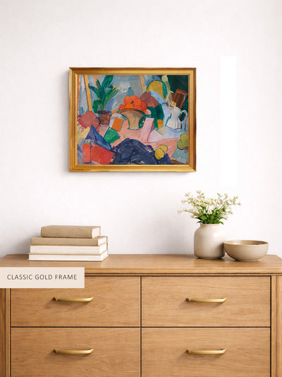 Arrangement with a Flower Basket of Oranges