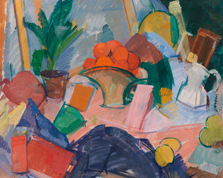 ARRANGEMENT WITH A FLOWER BASKET OF ORANGES - Museum Quality Art