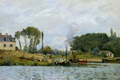 BOATS AT THE LOCK AT BOUGIVAL