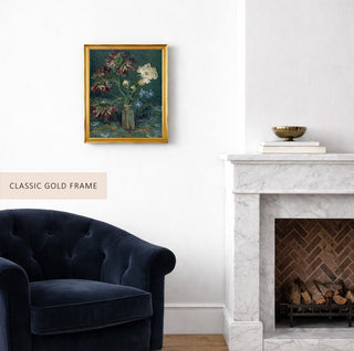 Bottle with Peonies and Blue Delphiniums