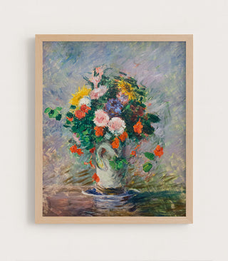 BOUQUET OF CHINESE ASTERS, NASTURTIUMS, AND SUNFLOWERS IN A VASE - Museum Quality Art