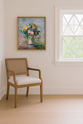 BOUQUET OF CHINESE ASTERS, NASTURTIUMS, AND SUNFLOWERS IN A VASE - Museum Quality Art
