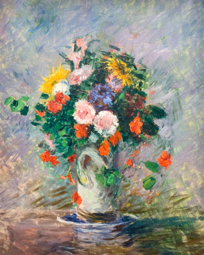 Bouquet of Chinese Asters, Nasturtiums, and Sunflowers in a Vase