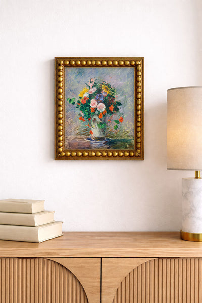 BOUQUET OF CHINESE ASTERS, NASTURTIUMS, AND SUNFLOWERS IN A VASE - Museum Quality Art